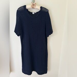 GAP Navy Crochet Knee-Length Dress with Scallop Details 
Size: XL 
EUC